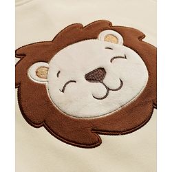 Babyhug Knit Full Sleeves Winter Wear Suit With Lion Patch - Cream