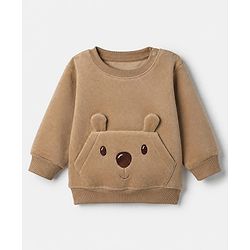 Babyhug Knit Full Sleeves Winter Wear Suits with Bear Applique - Beige