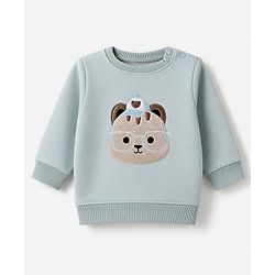 Babyhug Knit Full Sleeves Winter Wear Suit With Animal Embroidery - Blue