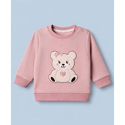 Babyhug Knit Full Sleeves Winter Wear Suit With Bear Patch - Pink