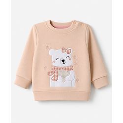 Babyhug Knit Full Sleeves Winter Wear Suit With Animal Patch & Embroidery - Pink