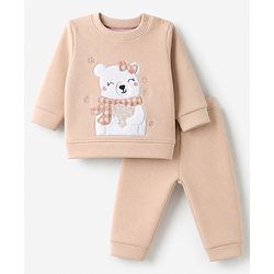 Babyhug Knit Full Sleeves Winter Wear Suit With Animal Patch & Embroidery - Pink
