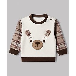 Babyhug Knit Full Sleeves Top and Jogger with Bear Patch & Ear Applique in Cream