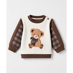 Babyhug Knit Sweatshirt and Pant with Full Sleeves and Bear Applique in Brown for 0-3 Months