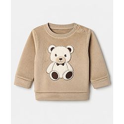 Babyhug Knit Full Sleeves Winter Wear Suit With Bear Patch - Brown