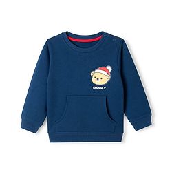 Babyhug 100% Cotton Heavy Gauge Knit Sweatshirt with Full Sleeves and Bear Print in Navy Blue