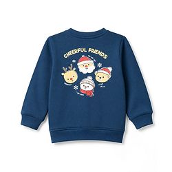 Babyhug 100% Cotton Heavy Gauge Knit Sweatshirt with Full Sleeves and Bear Print in Navy Blue