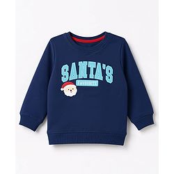 Babyhug 100% Cotton Terry Knit Sweatshirt with Full Sleeves and Santa' Favourite Text Print - Navy Blue