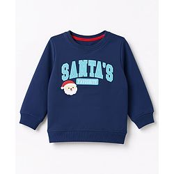 Babyhug 100% Cotton Terry Knit Sweatshirt with Full Sleeves and Santa' Favourite Text Print - Navy Blue