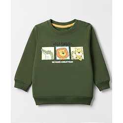 Babyhug Heavy Gauge 100% Cotton Terry Full Sleeves Sweatshirt With Jungle Safari Theme Print - Green