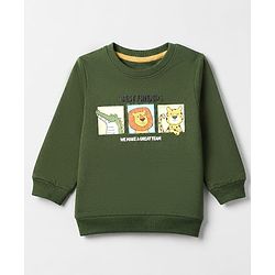 Babyhug Heavy Gauge 100% Cotton Terry Full Sleeves Sweatshirt With Jungle Safari Theme Print - Green