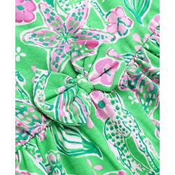 Babyhug Single Jersey Knit Half Sleeves Frock with Giraffes and Flowers Print With Bow Applique - Green