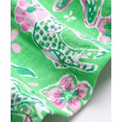 Babyhug Single Jersey Knit Half Sleeves Frock with Giraffes and Flowers Print With Bow Applique - Green