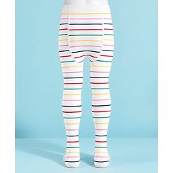 Cute Walk By Babyhug Non Terry Knit Regular Tights With Stripe Design - White