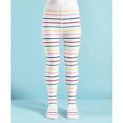 Cute Walk By Babyhug Non Terry Knit Regular Tights With Stripe Design - White