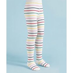 Cute Walk By Babyhug Non Terry Knit Regular Tights With Stripe Design - White