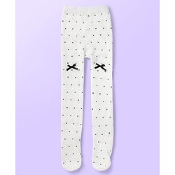 Cute Walk by Babyhug Cotton Knit Tights with Bow Applique & Polka Dots - White