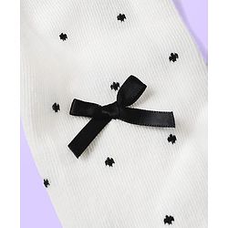 Cute Walk by Babyhug Cotton Knit Tights with Bow Applique & Polka Dots - White