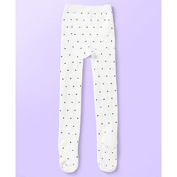 Cute Walk by Babyhug Cotton Knit Tights with Bow Applique & Polka Dots - White