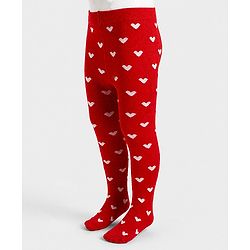 Cute Walk by Babyhug Non terry Knit Full Length Tights with Heart Print - Red