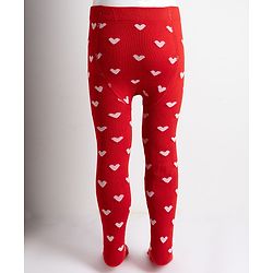 Cute Walk by Babyhug Non terry Knit Full Length Tights with Heart Print - Red