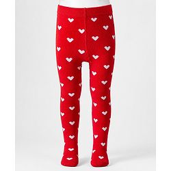 Cute Walk by Babyhug Non terry Knit Full Length Tights with Heart Print - Red