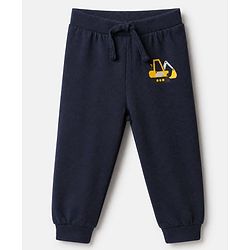 Babyhug Cotton Jersey Knit Full Length Jogger Fit Lounge Pants with Vehicle Print Pack of 3 In Black White & Blue