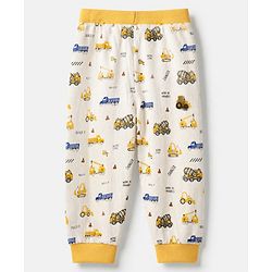 Babyhug Cotton Jersey Knit Full Length Jogger Fit Lounge Pants with Vehicle Print Pack of 3 In Black White & Blue