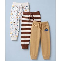 Babyhug Cotton Knit Full Length Jogger Fit Lounge Pant With Animal Print Pack of 3 - Red White
