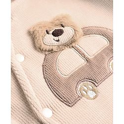Babyhug Fur Knit Footed Romper with Full Sleeves and Car Patch in Cream