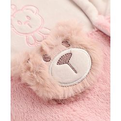 Babyhug Fur Knit Footed Winter Romper with Full Sleeves and Bear Applique in Pink
