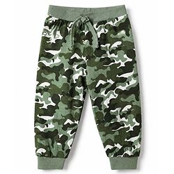 Babyhug Cotton Jersey Knit Full Length Jogger Fit Solid Lounge Pant with Camouflage Pack of 3 in Green Beige