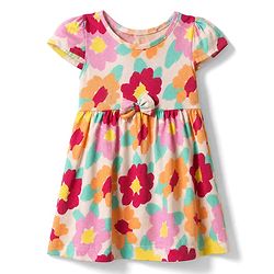 Babyhug Single Jersey Knit One Piece Dress with Half Sleeves and Floral Print - Peach