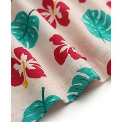 Babyhug Single Jersey Knit Half Sleeves One Piece Dress with Tropical Print - Red & Beige