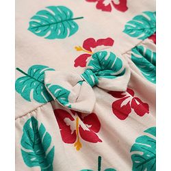 Babyhug Single Jersey Knit Half Sleeves One Piece Dress with Tropical Print - Red & Beige