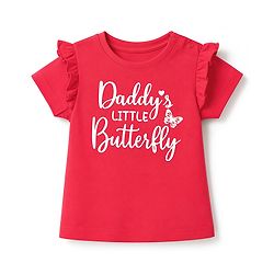 Babyhug 100% Cotton Knit Full Sleeves T-Shirt with Daddy's Little Butterfly Print - Red