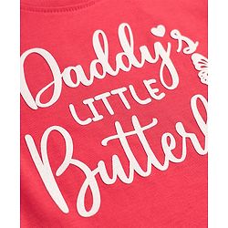 Babyhug 100% Cotton Knit Full Sleeves T-Shirt with Daddy's Little Butterfly Print - Red