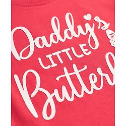 Babyhug 100% Cotton Knit Full Sleeves T-Shirt with Daddy's Little Butterfly Print - Red