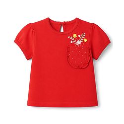 Babyhug 100% Cotton Knit Half Sleeves T-Shirt With Floral Print - Red