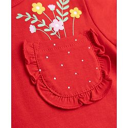Babyhug 100% Cotton Knit Half Sleeves T-Shirt With Floral Print - Red