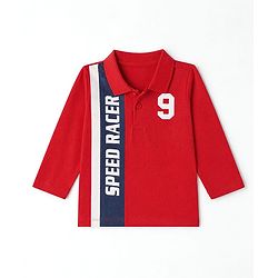 Babyhug Knit Full Sleeves Polo T-Shirt with Speed Racer 9 Print - Red