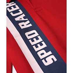 Babyhug Knit Full Sleeves Polo T-Shirt with Speed Racer 9 Print - Red