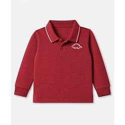 Babyhug 100% Cotton Knit Full Sleeves Polo T-Shirt With Dinosaur Embroidery - Red