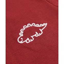 Babyhug 100% Cotton Knit Full Sleeves Polo T-Shirt With Dinosaur Embroidery - Red
