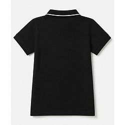 Babyhug Knit Half Sleeves Solid Polo T-Shirt with Sailboat Embroidery - Black