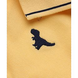 Babyhug 100% Cotton Knit Polo T-Shirt with Half Sleeves and Dinosaur Embroidery in Yellow