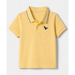 Babyhug 100% Cotton Knit Polo T-Shirt with Half Sleeves and Dinosaur Embroidery in Yellow