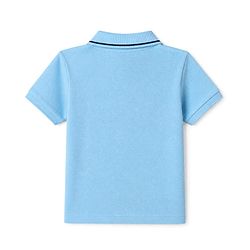 Babyhug 100% Cotton Knit T-Shirt with Half Sleeves and Car Embroidery in Light Blue