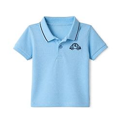 Babyhug 100% Cotton Knit T-Shirt with Half Sleeves and Car Embroidery in Light Blue