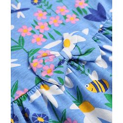 Babyhug Single Jersey Knit Half Sleeves Frock with Floral & Bees Print - Blue
